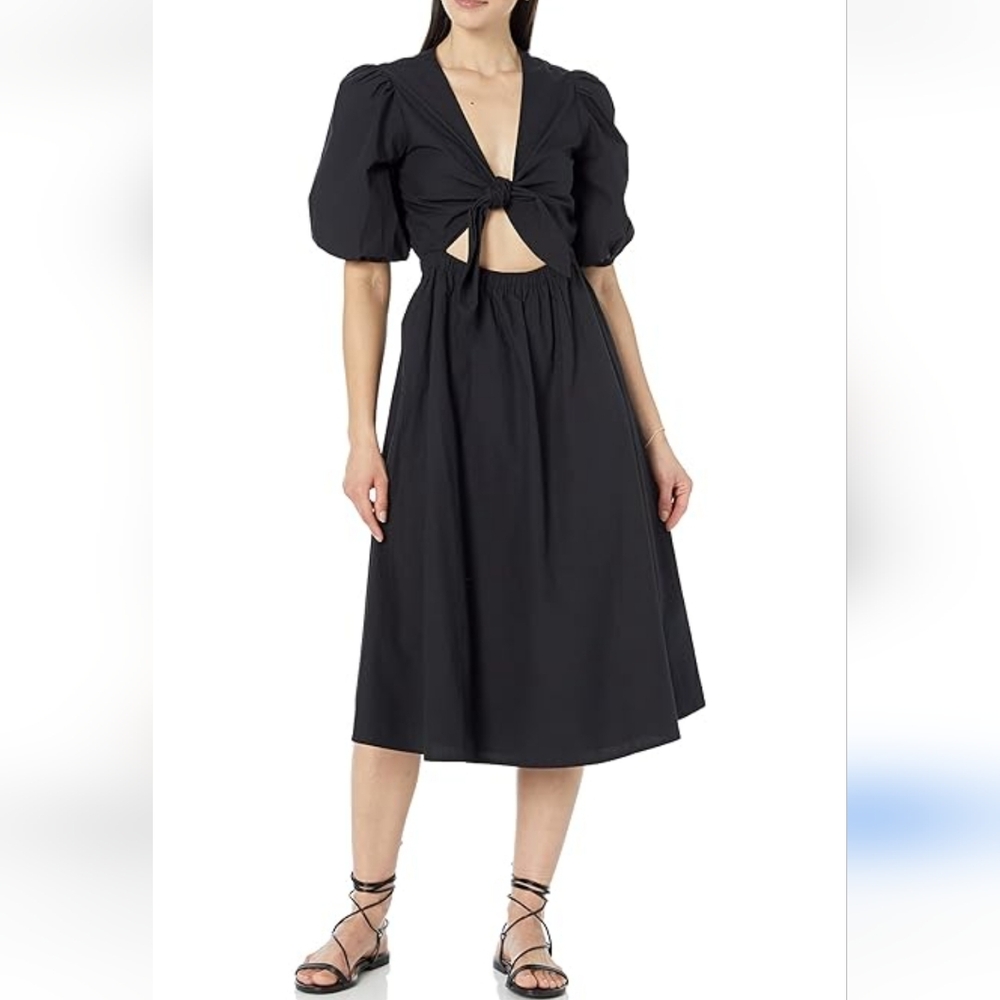 The Drop Women's Black Prisha Cut-Out Poplin Midi Dress | Sz M | NWT